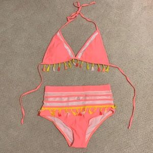 Brand New size L Pink High-waisted Bikini Set